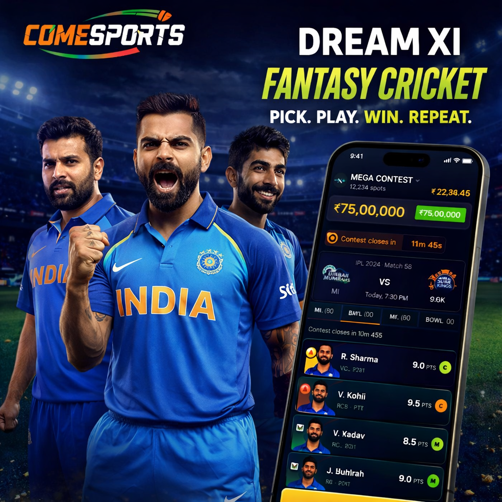 COME APK fantasy cricket and India team visual